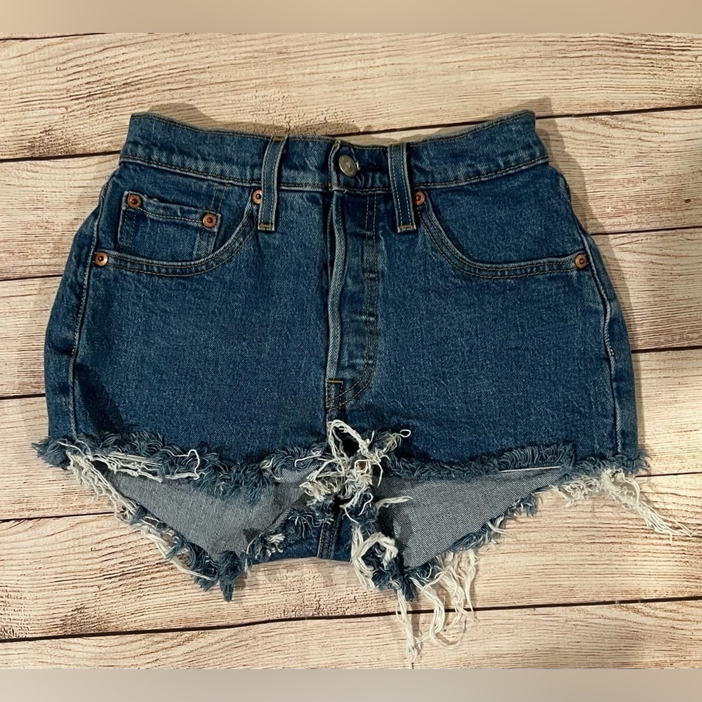 Levis 501 Original Fit Button Fly High Rise Black Cut off Shorts Sz 24